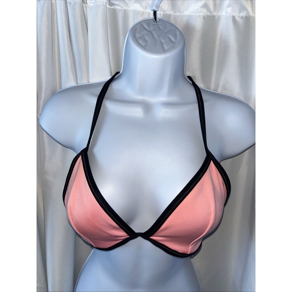 Victorias Secret Women’s Pink Black Triangle Raceback Bikini Top Size L Beach